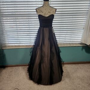 NWT Teeze Me Strapless Floor Length A-Line Dress, Black & Nude, Sz 1